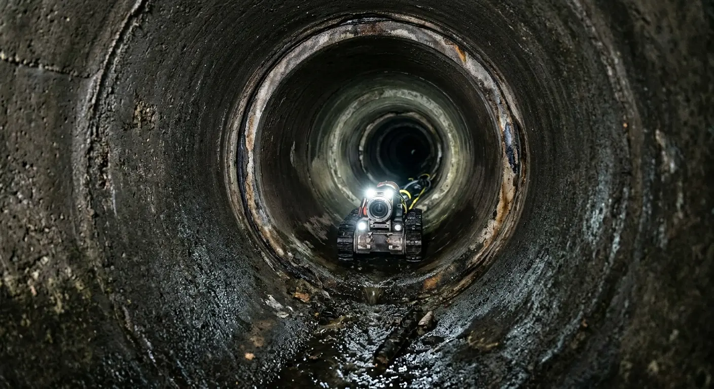 Robotic sewer camera inspecting pipe interior for Sewer Line Cleaning in Alameda
